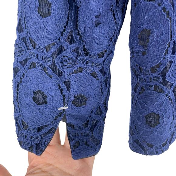 Chico's Lace Open Front Blazer Jacket Satin Lapel Blue Black Size 2/ L - Picture 6 of 8